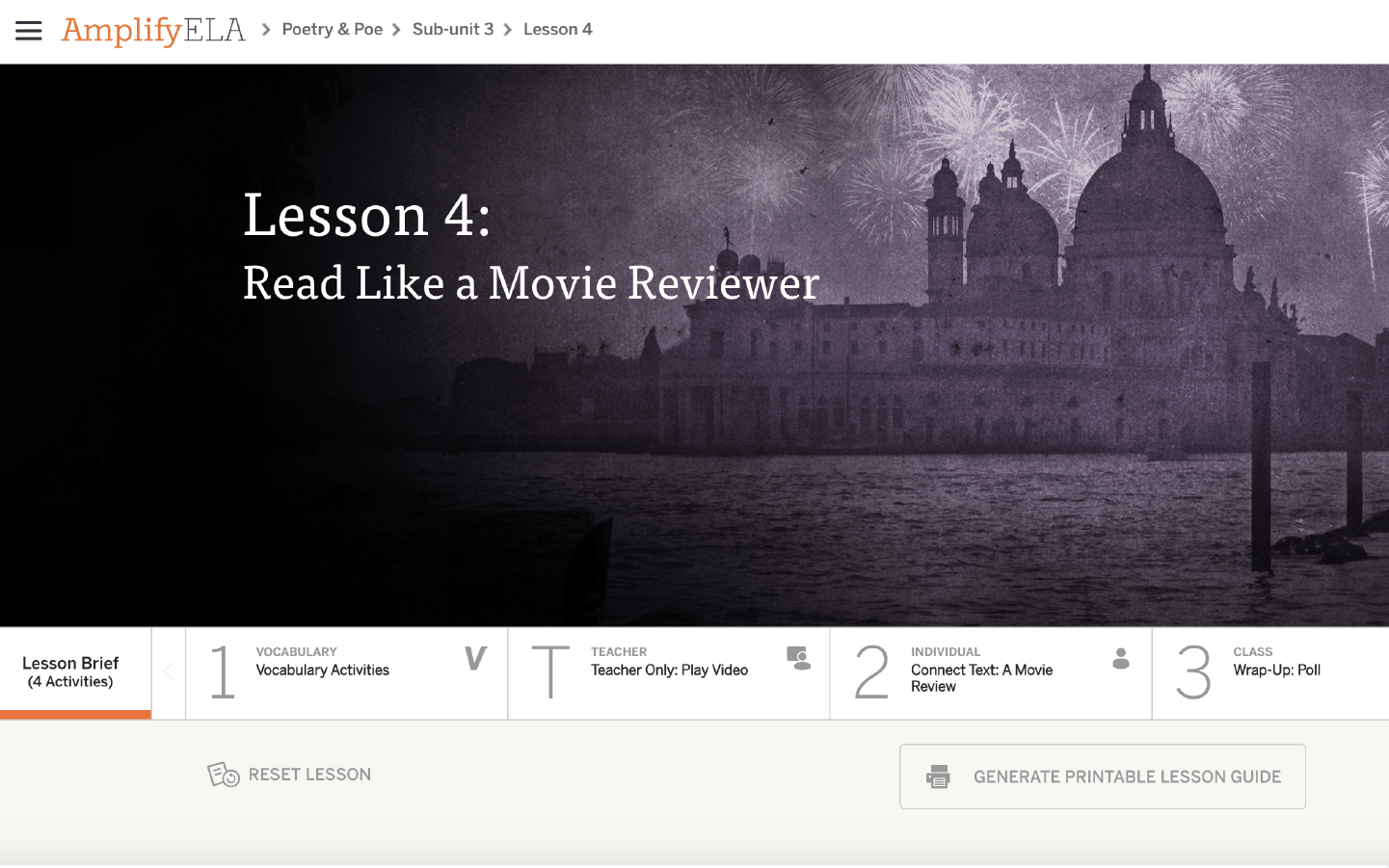 Amplify ELA's digital simulation from Poetry and Poe, Read Like a Movie Reviewer