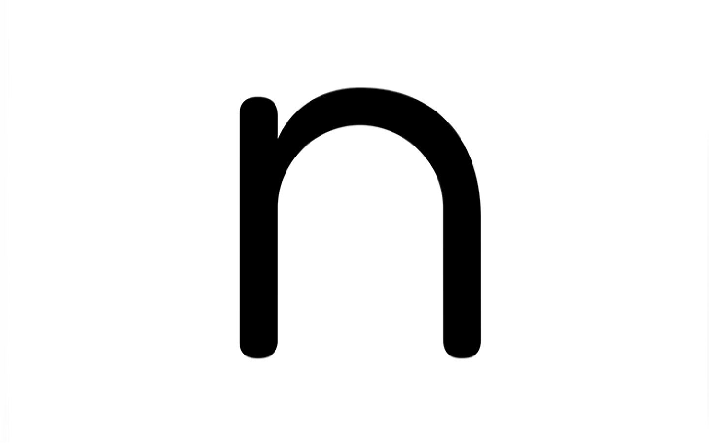 Black lowercase letter 'n' in a bold sans-serif font, representing an online Language Arts curriculum, on a white background.