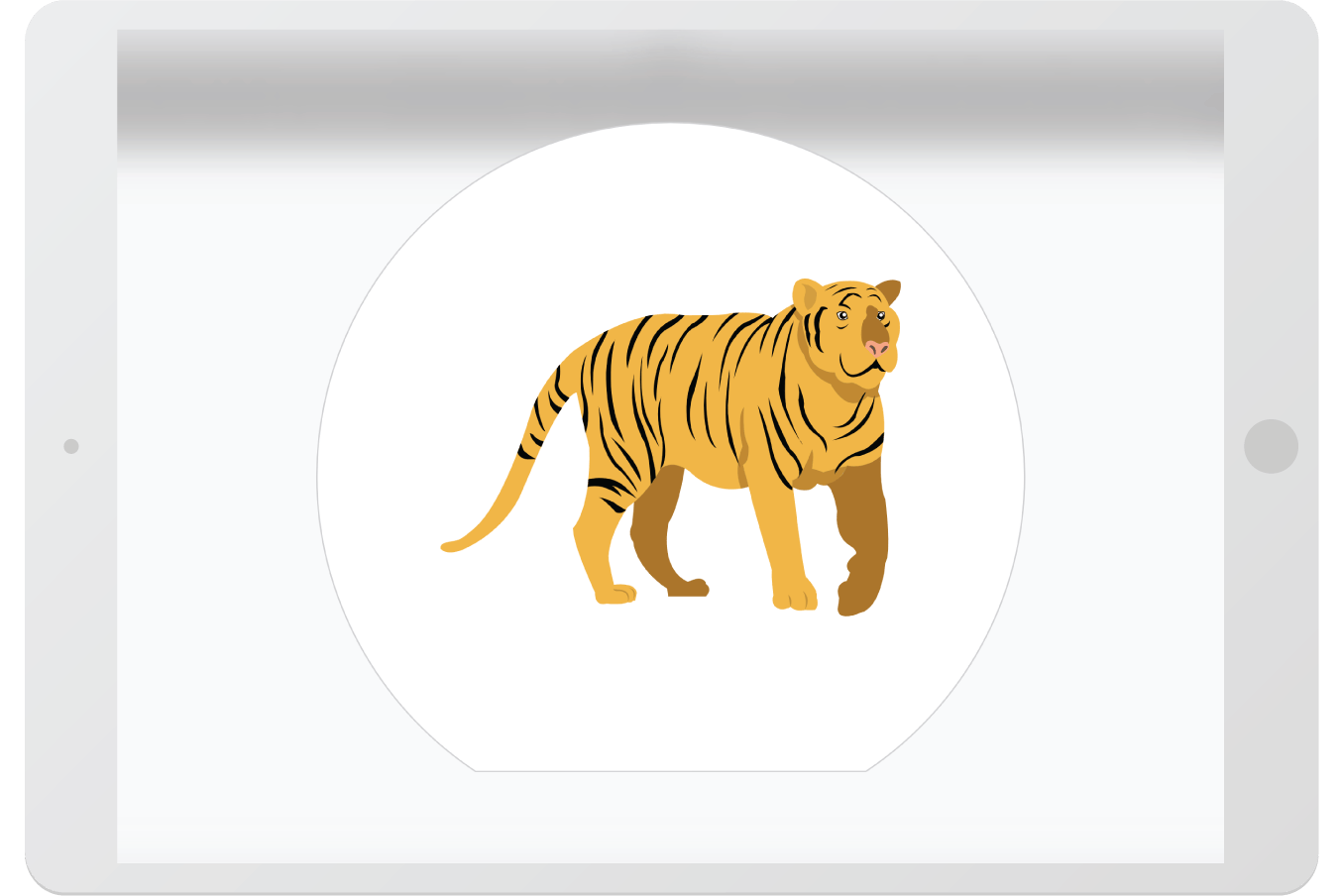Ilustración de un tigre con rayas naranjas y negras que se muestra en la pantalla de una tableta.