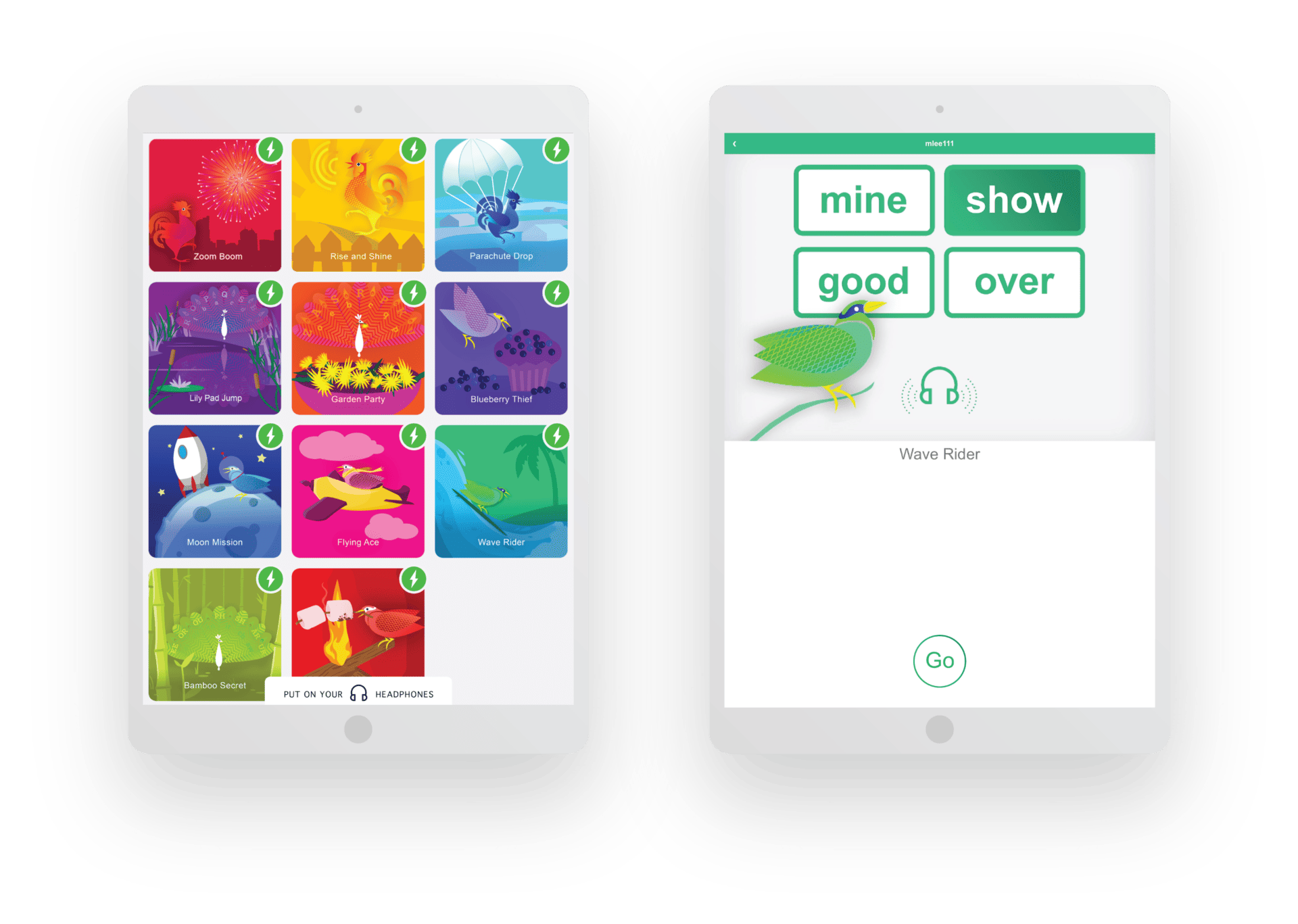 Two screenshots of mCLASS Intervention's practice app