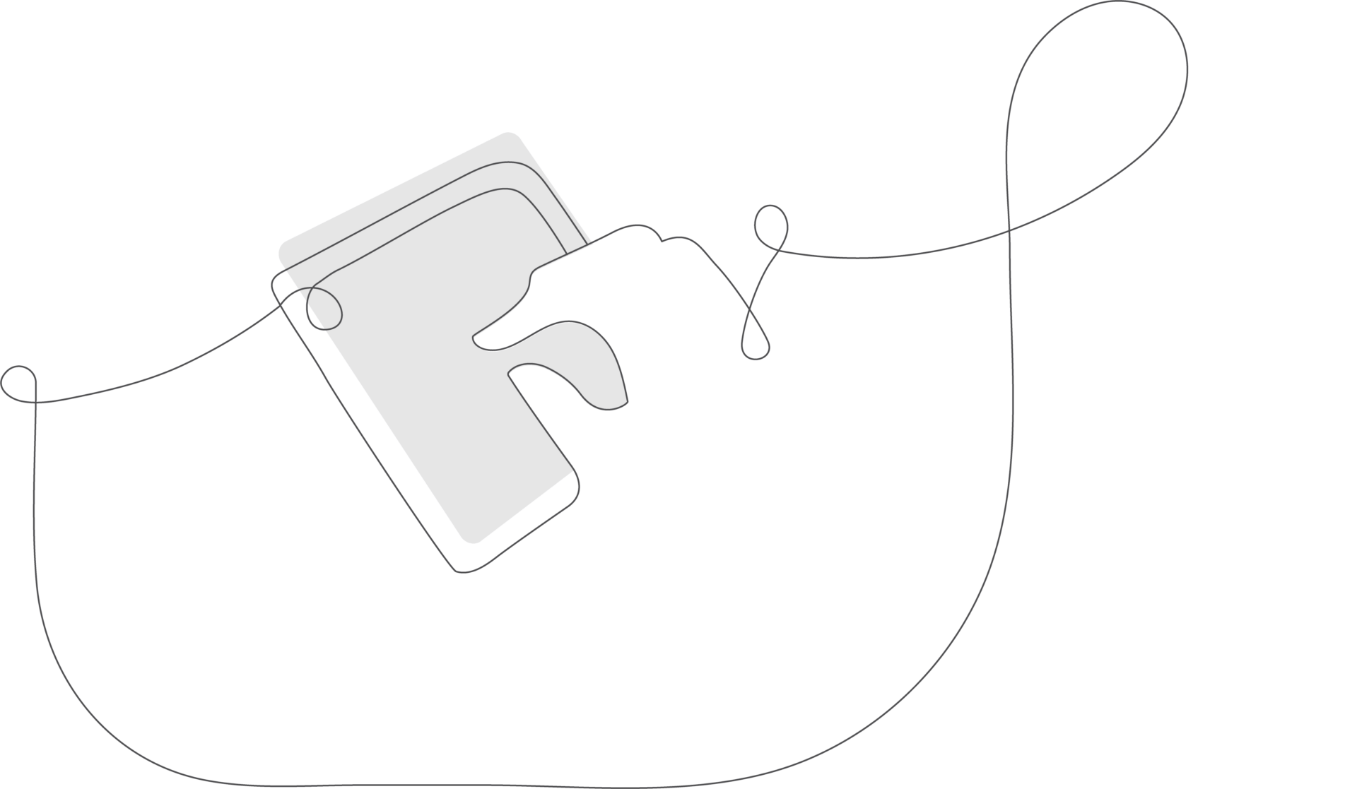 Line drawing of a hand holding a smartphone with a continuous line art style, designed to amplify CKLA literacy research.