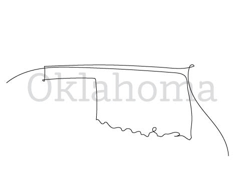 Line drawing of the state of oklahoma with the state name written within its borders.