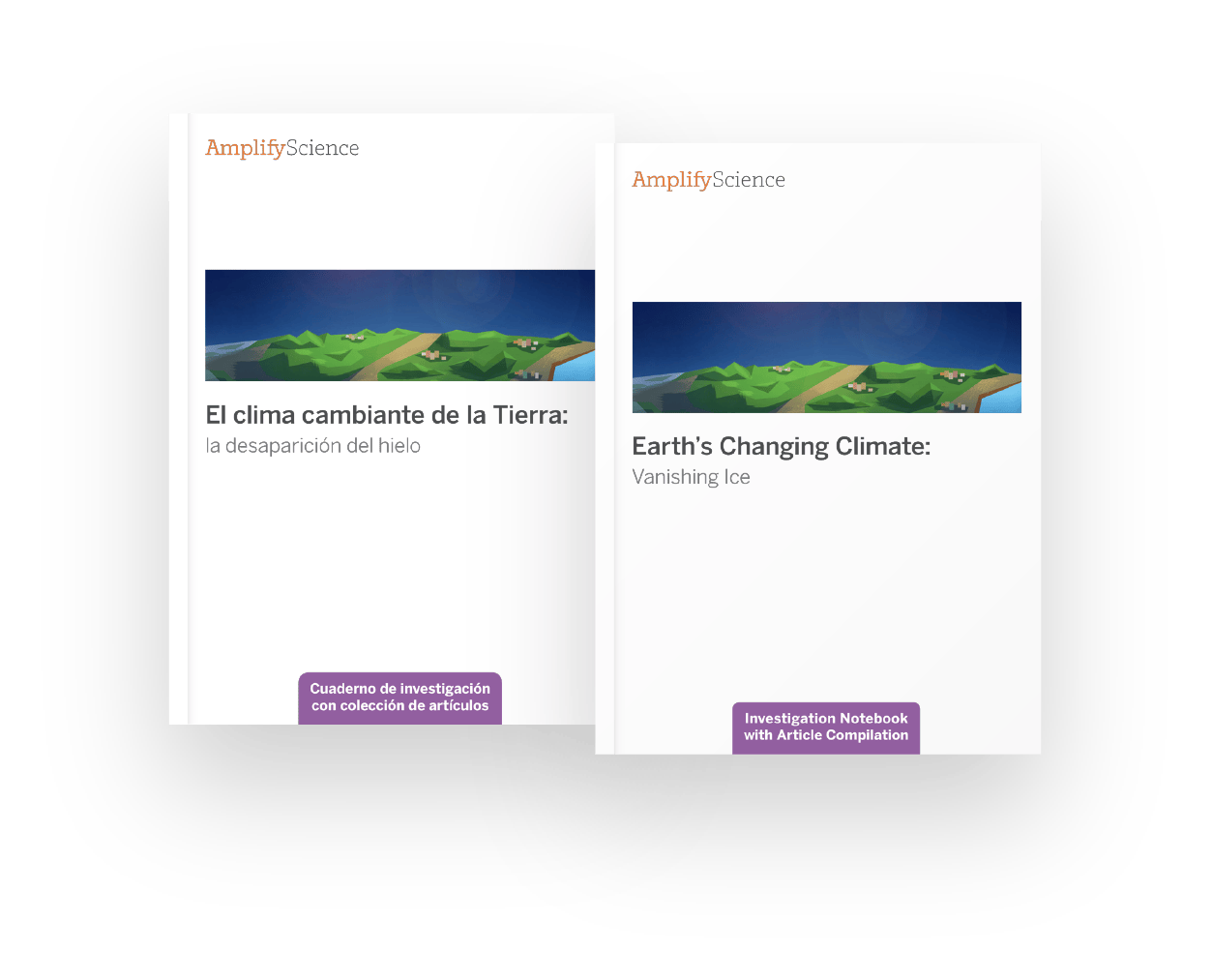 Two textbooks, one titled in spanish and the other in english, both on the topic of earth's changing climate, displayed side by side with similar cover designs.