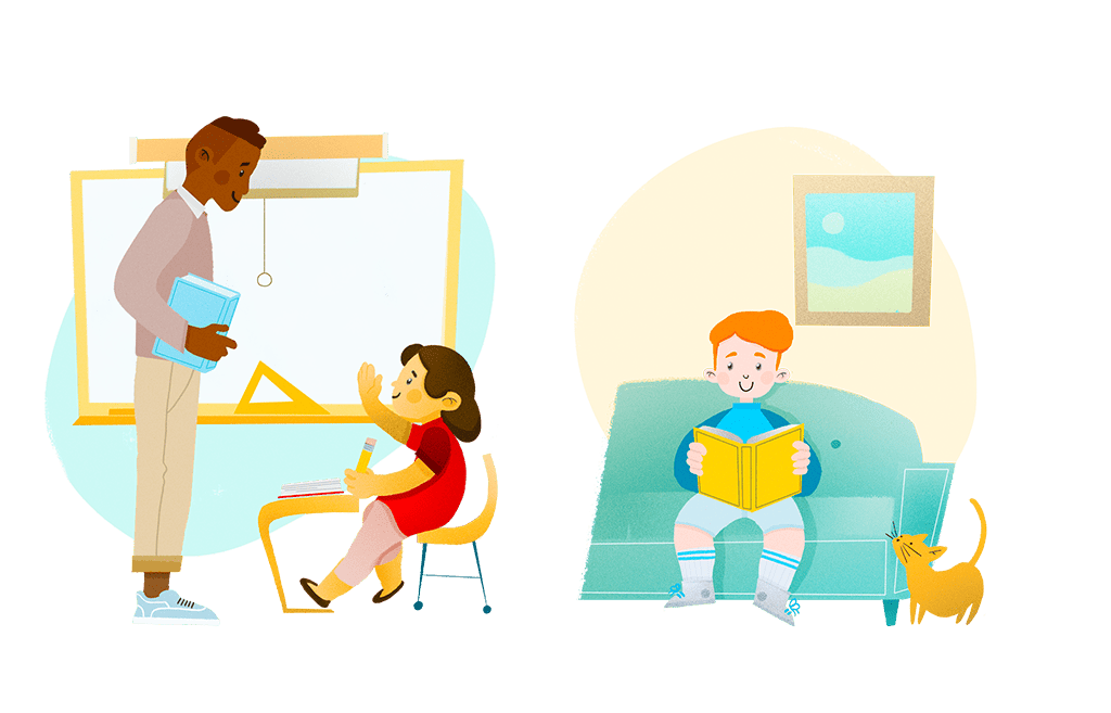 mclass Illustrations of Amplify students and teachers