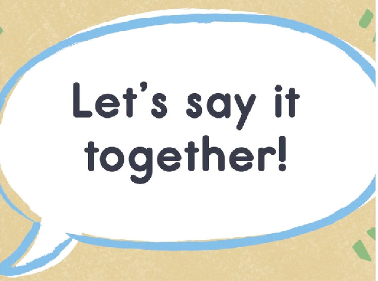 A speech bubble with the phrase,