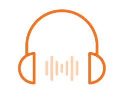 Orange logo featuring headphones with a sound wave pattern between the earpieces on a black background.