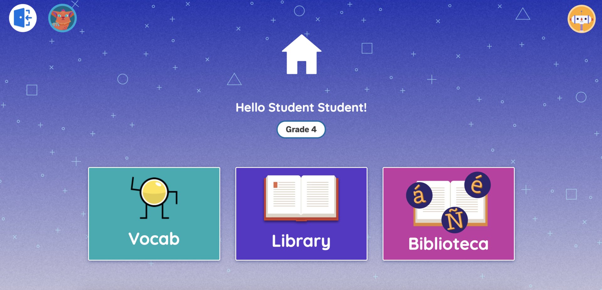Educational app interface showing icons labeled