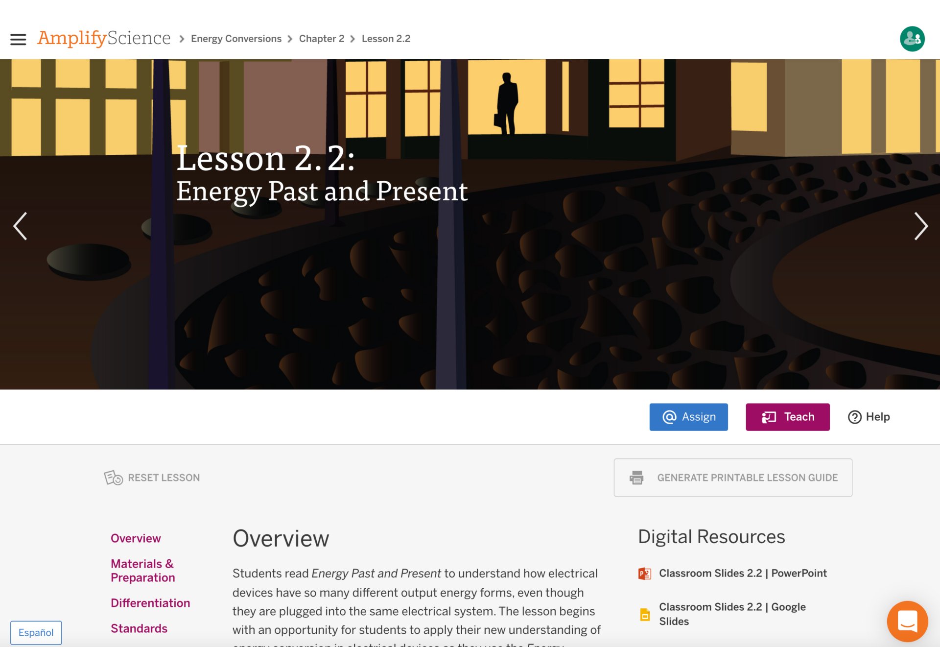 Educational website interface for