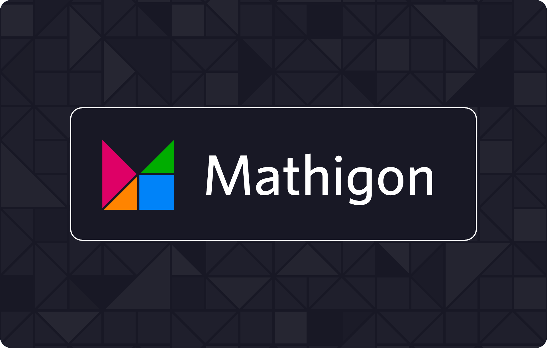 Logo of mathigon on a geometric pattern background, featuring a colorful abstract icon next to the word 
