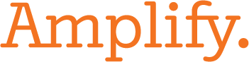 Logo of amplify, featuring the word 'amplify' in orange, stylized font with a period at the end.