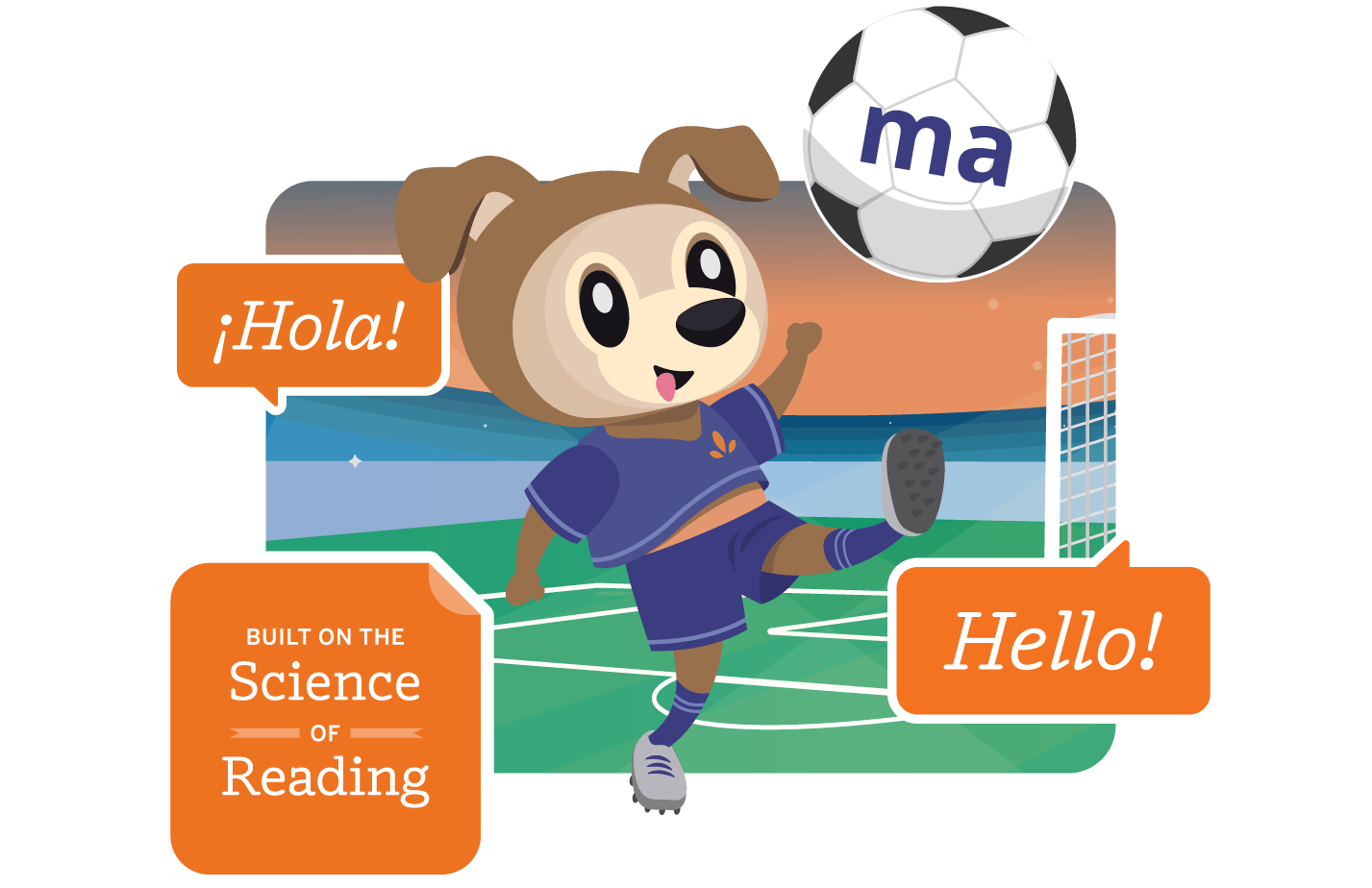 Boost Lectura landing page image of dog and soccer ball