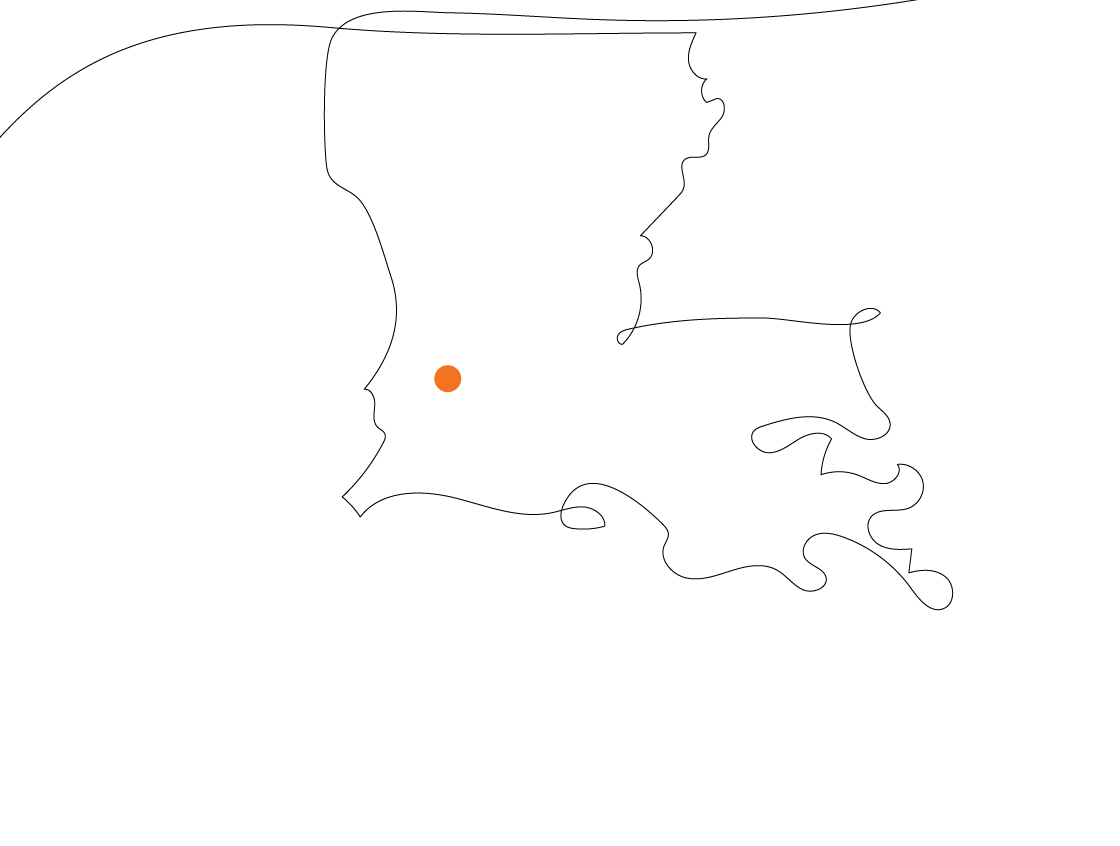 Outline map of Louisiana with an orange dot marking a location in the central part of the state, relevant to early literacy programs.