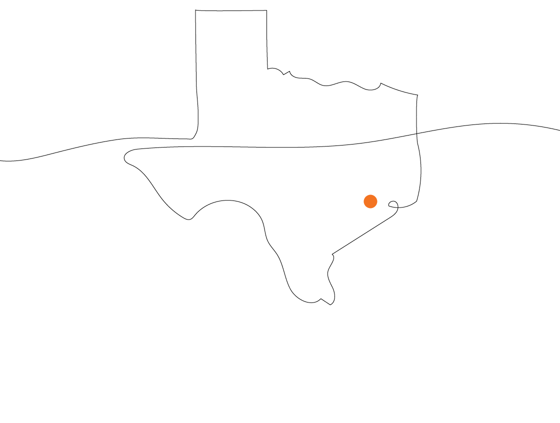 Outline of Texas with an orange dot marking a location central to a science of reading success story.