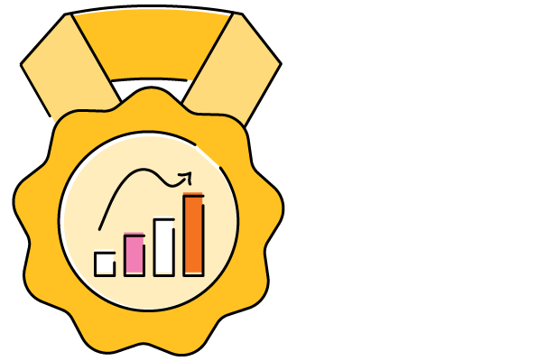 Gold medal icon with a bar chart graphic in the center, representing achievement in the science of reading.