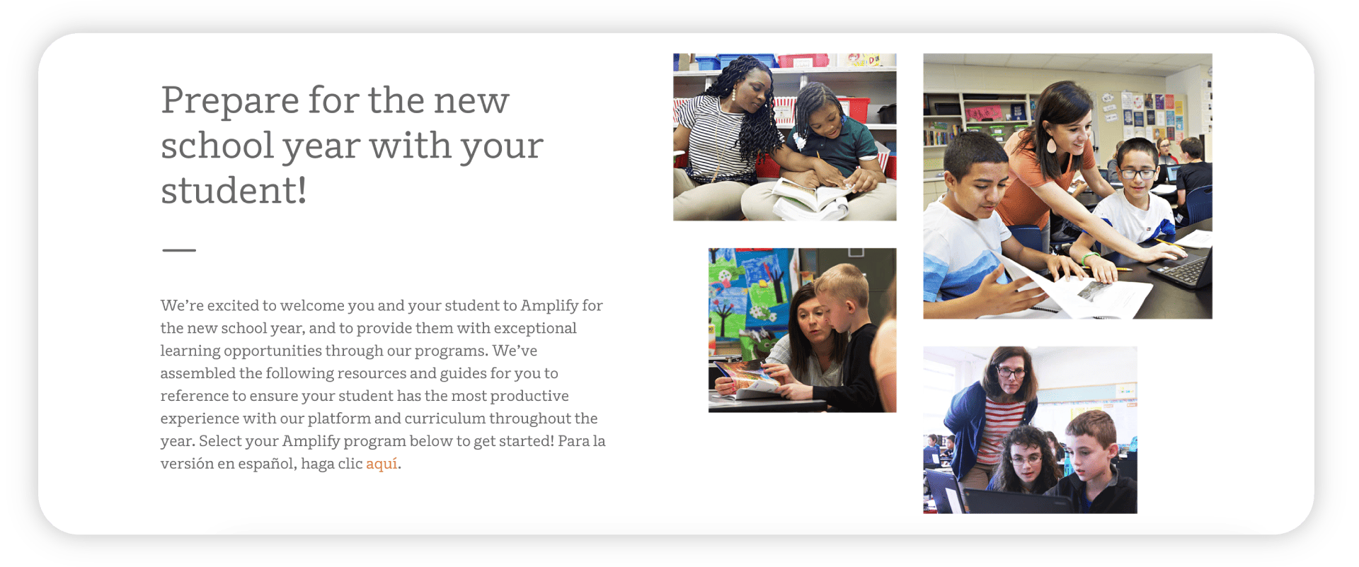 Web banner featuring a diverse group of students and a teacher engaging in classroom activities with text promoting new features of the CKLA educational program for the new school year.